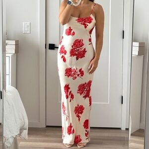 Meshki Red Floral Cream Maxi Dress